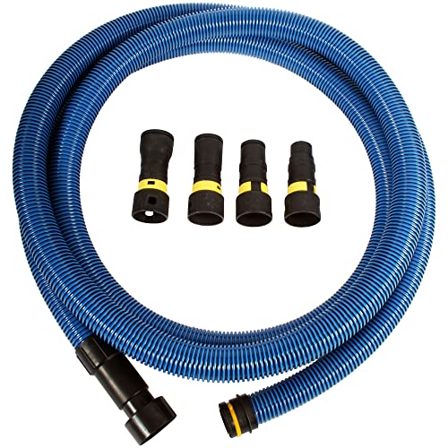 Image of Cen-Tec Systems 95193 16 Ft. Antistatic Vacuum Hose for Shop Vacs with Expanded Multi-Brand Power Tool Adapter Set, Blue