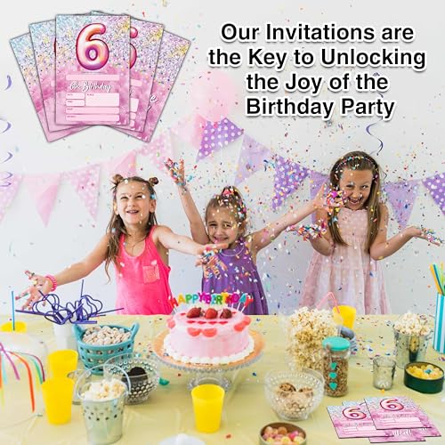 image for Beshoul Birthday Invitations - Pink 6th Birthday Invites with Envelope