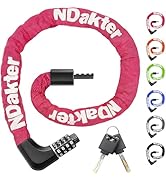 NDakter Upgrade Bike Chain Lock with 4 Digit Combination and 2 Keys, 1.64/2.3/3.2/4.28 Ft Heavy D...