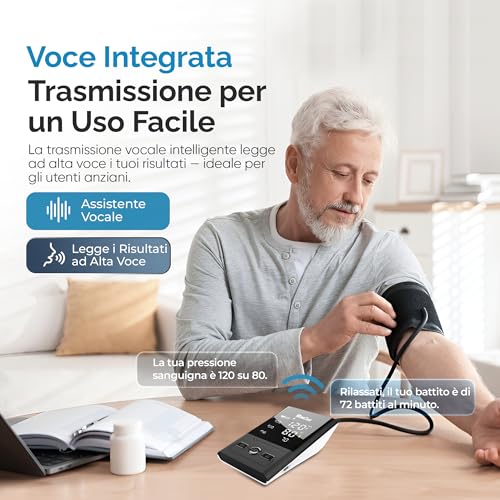 Vitaechek Tensiometro, Misuratore Pressione Da Braccio-Sfigmomanometro Digitale Con Polsino Regolabile, Annuncio Vocale, Misuratore Di Pressione Con Display Led Hd, Rilevazione Battito Irregolare. - 5