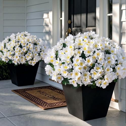 Juxdp 8 Bundles 14 Artificial Camellia Fake Silk Bouquet Flowers(White)