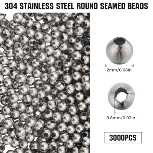 SUNNYCLUE 1 Box 3000Pcs Stainless Steel Beads Bulk 2mm Tiny Mini Round Bead Spacers Ball Beads Crimp Beads Seamed Rondelle Loose Spacer Beads for Jewellery Making Beading Kits DIY Bracelets Supplies - Image 2