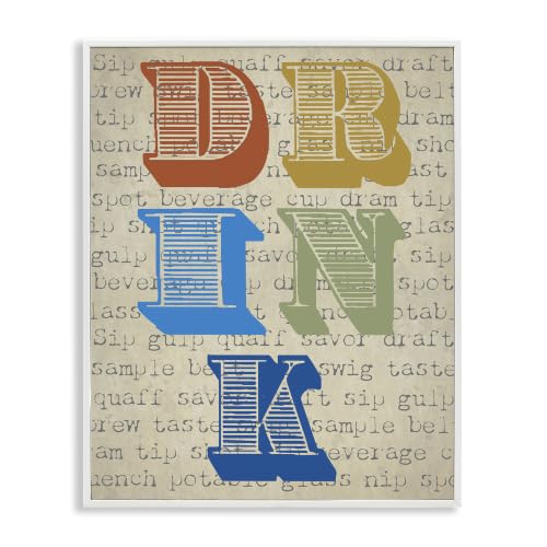 Drink Antique Stamp Style Typography, 16 x 20 Inch Framed Giclée Print