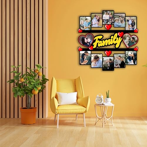 Image of Customized Family Photo Frames Collage - Personalized Name Photo Frames with Photo for Gift and Home Decor (Size: 16 x 16 Inch)