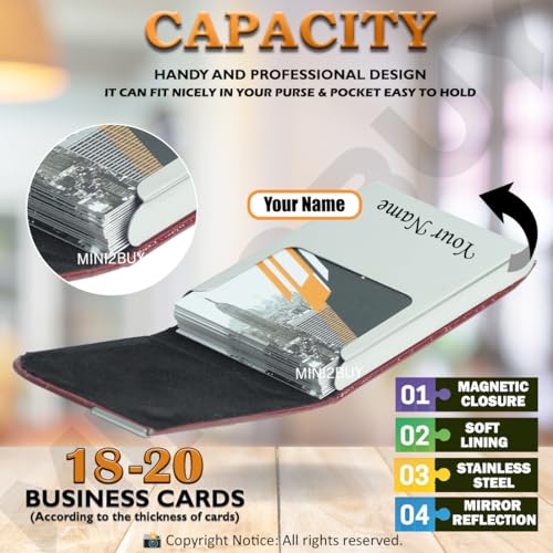 Image of Engraved Your Name Customized On Vertical Card Holder -Luxurious Unisex Design-RFID Blocking Stainless Steel 1 x 10 x 6 cm for Credit|Debit|ATM|Business Visiting Corporate Gift (Marron-PTI)