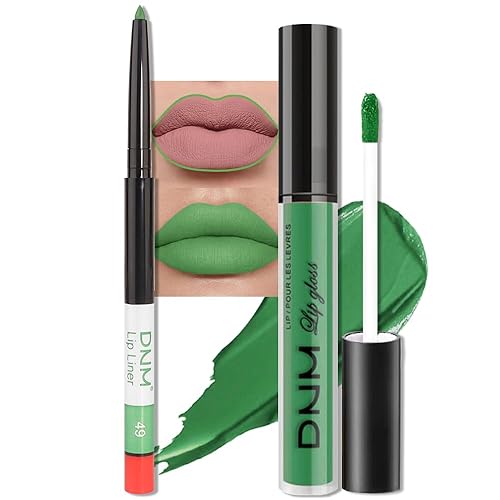 Miniatura 46 de evpct Juego de 2 lápices labiales y delineador de labios color verde oscuro mate, juego de maquillaje líquido mate mate de larga duración, 24 horas
