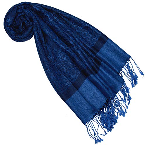 LORENZO CANA Designerski Pashmina Markowy Szal Tkany Pasiely Wzór Adamaszek - Splot 70 cm x 180 cm Naturalne Włókno Modal Szalik Szal Szal Żakard 93218777, Średni niebieski (navy), 70 x 180 cm