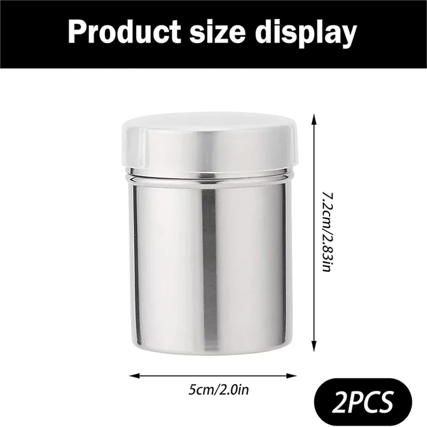 2Pcs Flour Sugar Salt Shaker 7oz Stainless Steel Chocolate Icing Powder Fine Mesh