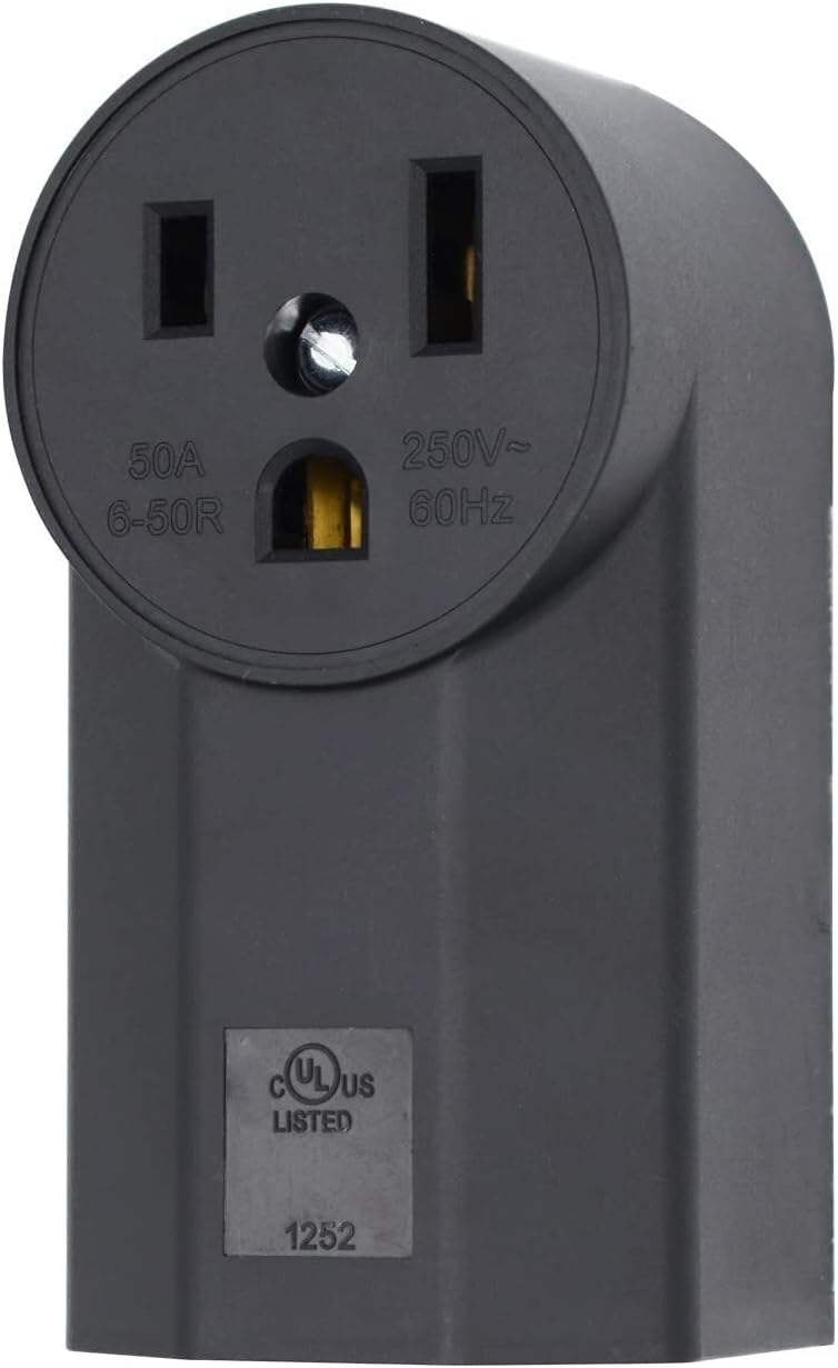 micmi Nema 6-50R Receptacle 2-Pole 3-Wire Surface Mount Power Receptacle 250V 50A UL Listed, Black (Nema 6-50R)