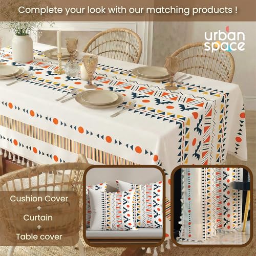 Image of Urban Space 100% Cotton Dining Table Cover 4 Seater, Printed Cotton Table Cloth for Center Table, Table Cover with Tassels (Ikat, 4 Seater - 48 inch x 72 inch)