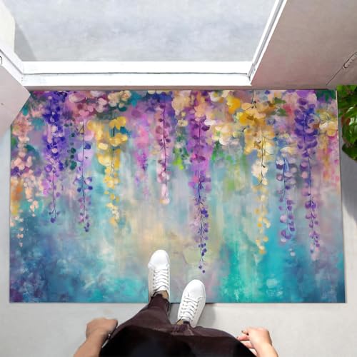 Tapis de sol antidérapant 80x120cm au design fleurs vintage