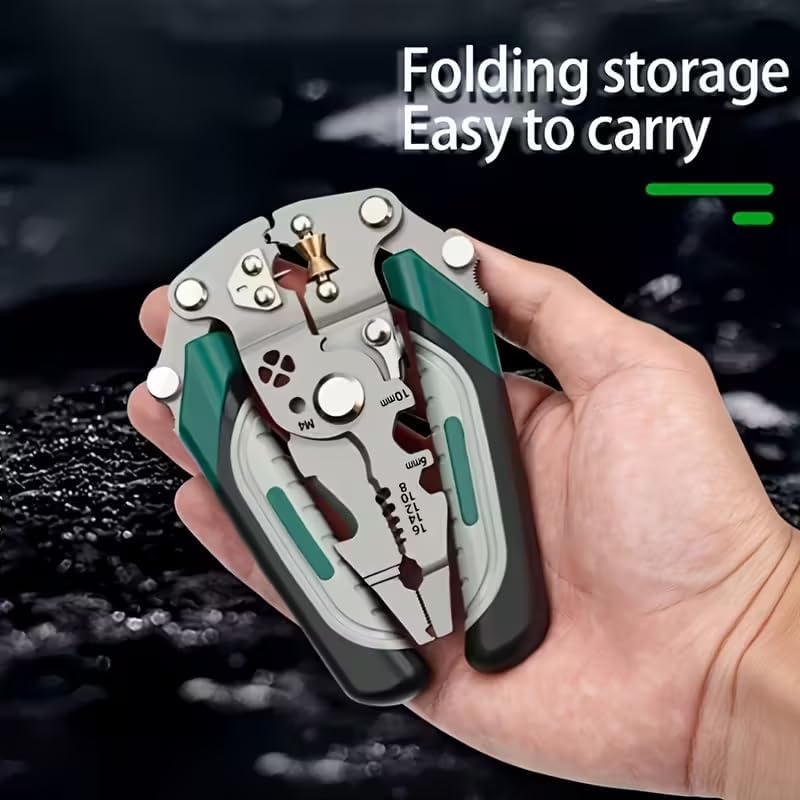 Collapsible Wire Stripper Tool, High Carbon Steel Multi-Function Electrician Pliers for Cutting Crimping Stripping, Industrial Grade Electrical Tool for Professional & DIY Wiring Work