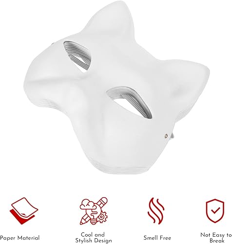 Miniatura 5 de Apettoey 10 máscaras de gato Therian, máscaras de gato blanco para pintar animales en blanco, máscaras blancas de bricolaje, máscaras blancas para