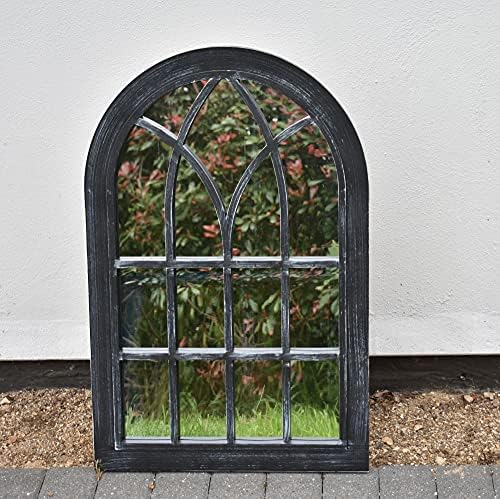 DEENZ Extra Large White Rustic Window Soho Style Mirror Hallway Vanity Wall Elegant Vintage Style 92x62cm (Black Rustic)