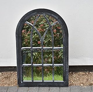 DEENZ Extra Large White Rustic Window Soho Style Mirror Hallway Vanity Wall Elegant Vintage Style 92x62cm (Black Rustic)