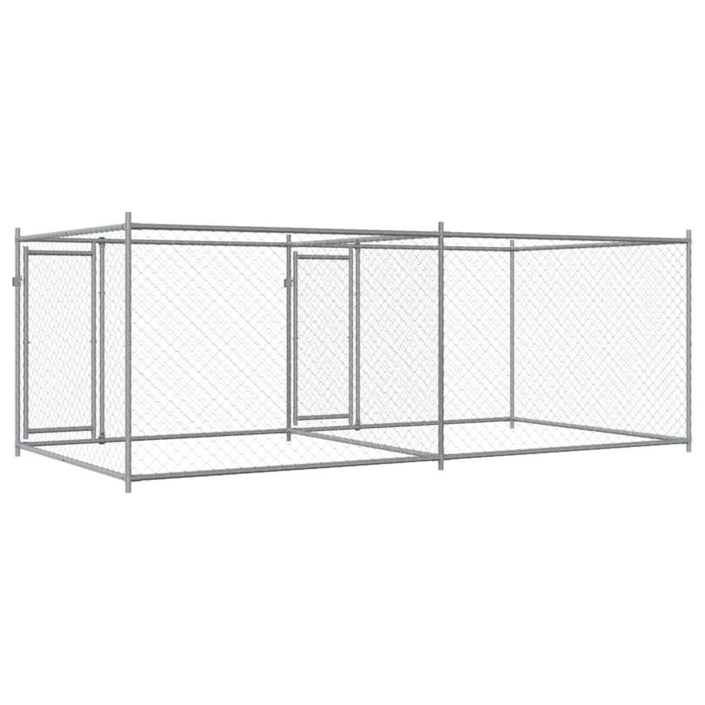 Cuccia per cani con porte, 4 x 2 x 1,5 m, in acciaio zincato, resistente alle intemperie, per interni ed esterni, griglia di protezione per cuccioli e animali domestici, barriera sicura per
