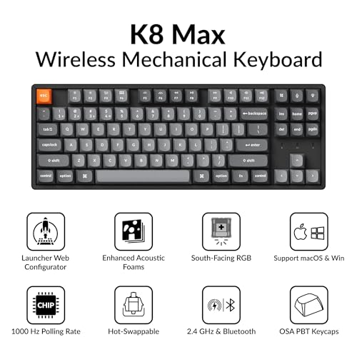Image of Keychron K8 Max TKL Wireless Mechanical Keyboard, QMK 2.4 GHz /Bluetooth 5.1 /Wired with Aluminum Frame, RGB Backlit Hot-Swappable Programmable Keychron Super Red Switch for Mac Windows Linux