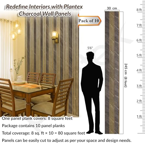 Image of Plantex Louvers Panel for Wall /8 Feet Wall Panels /3D Charcoal Panel for Interior Walls Decor - Pack of 10 Covers - 80 Sq. Ft, Size-1 Feet x 8 Feet (YD-1204)