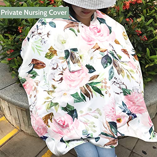 Image of DILIMI Car Seat Covers for Babies, Peekaboo Opening Infant Car Seat Canopy for Baby Boys Girls, 2 in 1 Mom Nursing Breastfeeding Covers, Minky Warm Carseat Canopy for Newborn, Pink Flower