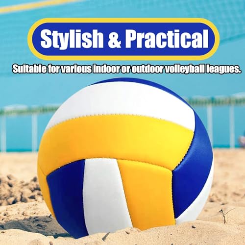 Image of Magicorange Volleyball, 1 Pack Official Size 5 Soft Touch Recreational Volleyballs- PU Leather Indoor Outdoor Volleyballs for Beach Play, Game,Gym,Training -Includes Ball Pump (Blue Yellow)