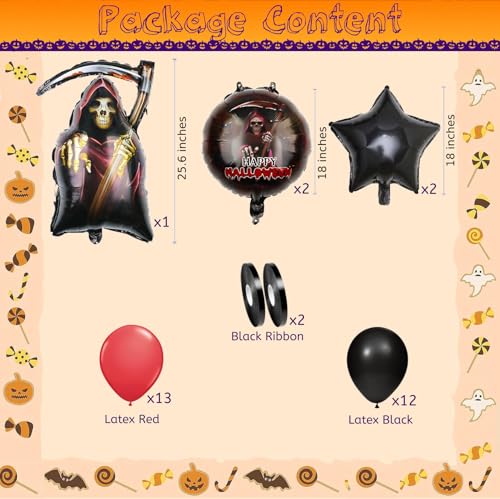 Image of AMFIN (Pack of 32) Happy Halloween Party Death God Foil Balloons - Black & Red