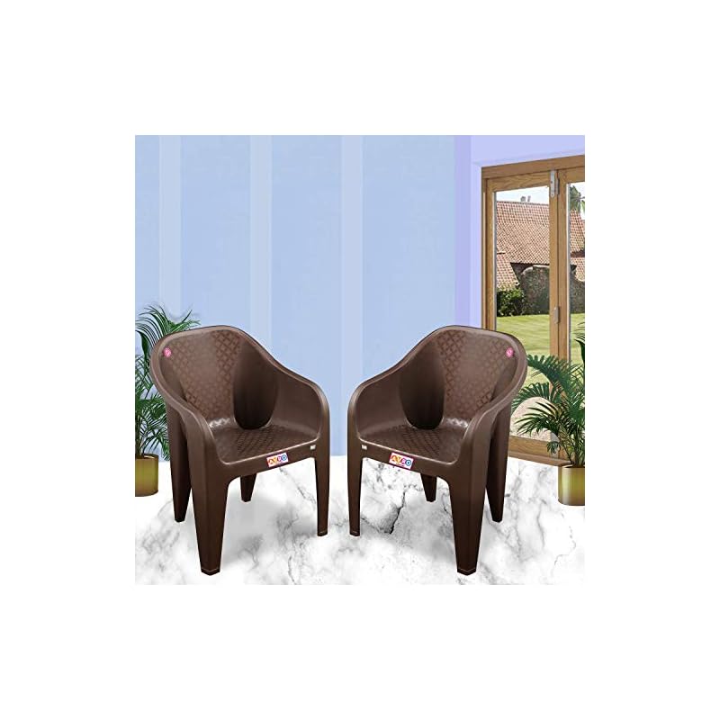 AVRO FURNITURE Set Of 2 Plastic Chairs | Matt And Gloss Pattern | Plastic Chairs For Home, Living Room| Bearing Capacity Up To 200Kg | Strong And Sturdy Structure | 1 Year Guarantee, Brown