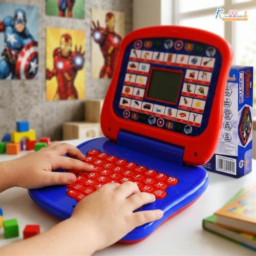 Image of Marvel Avengers Theme Educational Laptop for Kids - Interactive Pre-School Learning Toy with Screen, Music,Alphabet & Number Keys-Fun Educational Gift for Boys & Girls 3+ Years (Red & Blue)