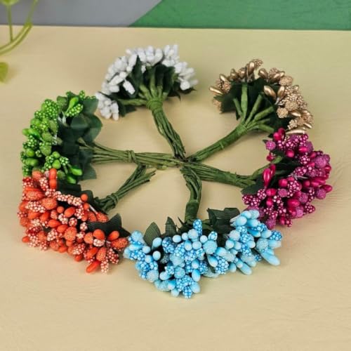 Image of SATYAM KRAFT 24 Bunch Decorative Artificial Pollen Flower Perfect for Tiara, Wedding Jewelry & DIY Making Flowers for Bouquet, Hamper, Trousseau Decoration Items(24 Bunch of 288 Pollen Each)