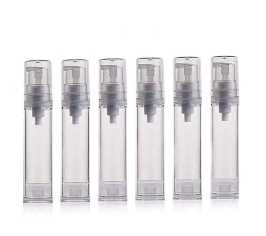 Quupy Clear 10Ml 6Pcs Airless Empty Refillable Pump Bottle Airless Vacuum Pump Cream Lotion Bottle Travel Bottles