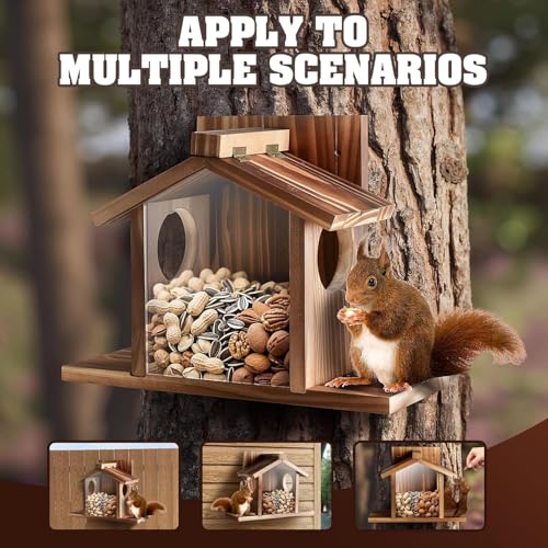Gnodary Squirrel Feeders, Squirrel Feeders for Outside, Squirrel House for Outdoor - Chipmunk Feeder, Squirrel Food for Backyard Squirrels Hold Corn, Corn Cob, Peanuts (Brown) - Thumbnail 3