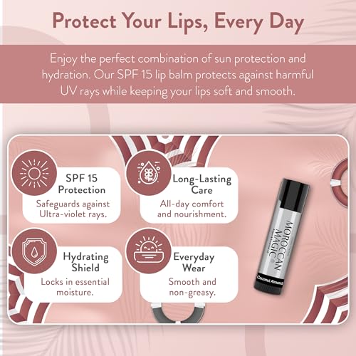 Image of Moroccan Magic Coconut Almond SPF 15 Lip Balm | Argan Oil & Essential Oils | Family Owned | Cruelty Free | 2 Pack