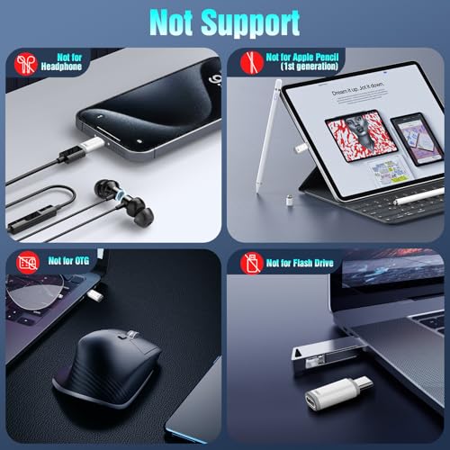 TiMOVO 2 Pack USB-C to Lightning Adapter, Lightning Female to USB C Male Adapter, Charge & Data Sync for iPhone 15/16 Pro Max Plus, iPad Pro/Air, Not for Audio/OTG