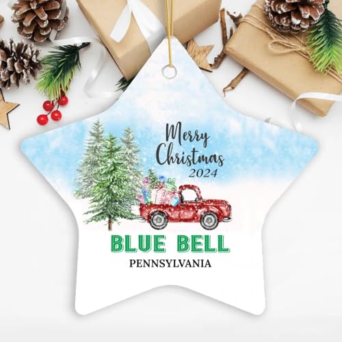 Christmas Ornament Blue Bell PA Ornaments Gifts Ideas Blue Bell Pennsylvania New Home Town 2024 Keepsake Housewarming for Family Friend Star 3''