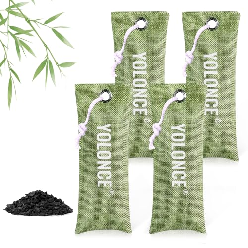 4 Bolsas Saco Absorbente de Carbón Activo de Bambú,bolsas de carbón activado absorbente de olores,Bolsas Eliminador de Olores para Zapatos,ambientador,Rápida absorción(verde)