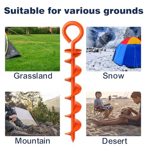 Image of Eurmax USA Canopy Tent Stakes Dog Tie Out Stakes Corkscrew Shape Steel Trampoline Stakes with Iron Rod Installation Tool & 4 Wind Ropes - Set of 4 (Orange)