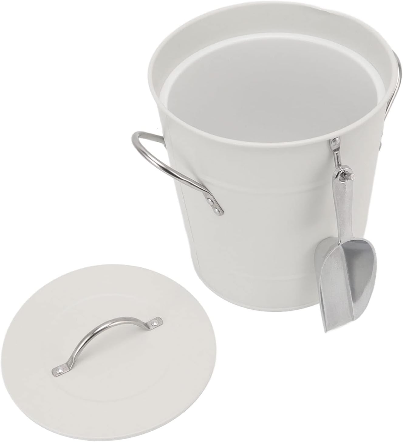 Round Ice Bucket with Handle and Shovel Galvanized Beer Chiller Bin for Bar Home Parties Double Wall Design (White)