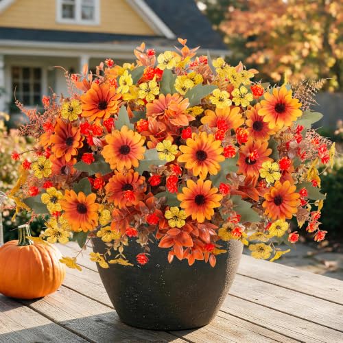 INQCMY Artificial Fall Flowers for Outdoor Porch Decoration,12pcs Fake Mums