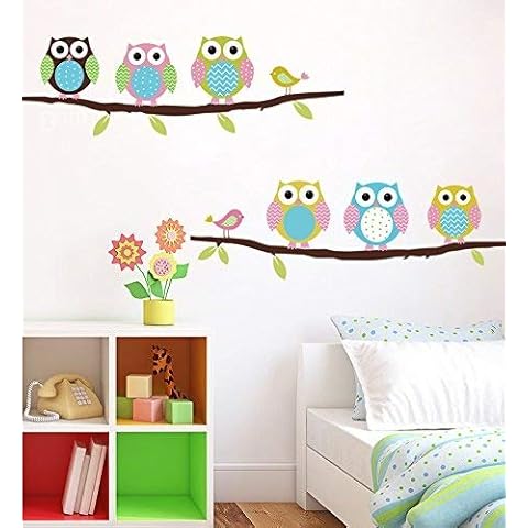 Rainbow Fox CARTOON CUTE SIX OWL STANDING ON THE TREE WALL DECAL STICKER FOR BABY NERSURY HOME DECORATION (OWL) Cover