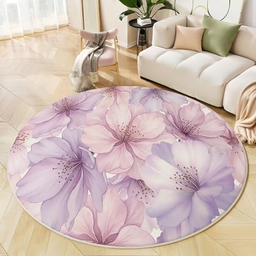 Tapis rond fleurs de cerisier avec bords cousus de haute précision pour chambre