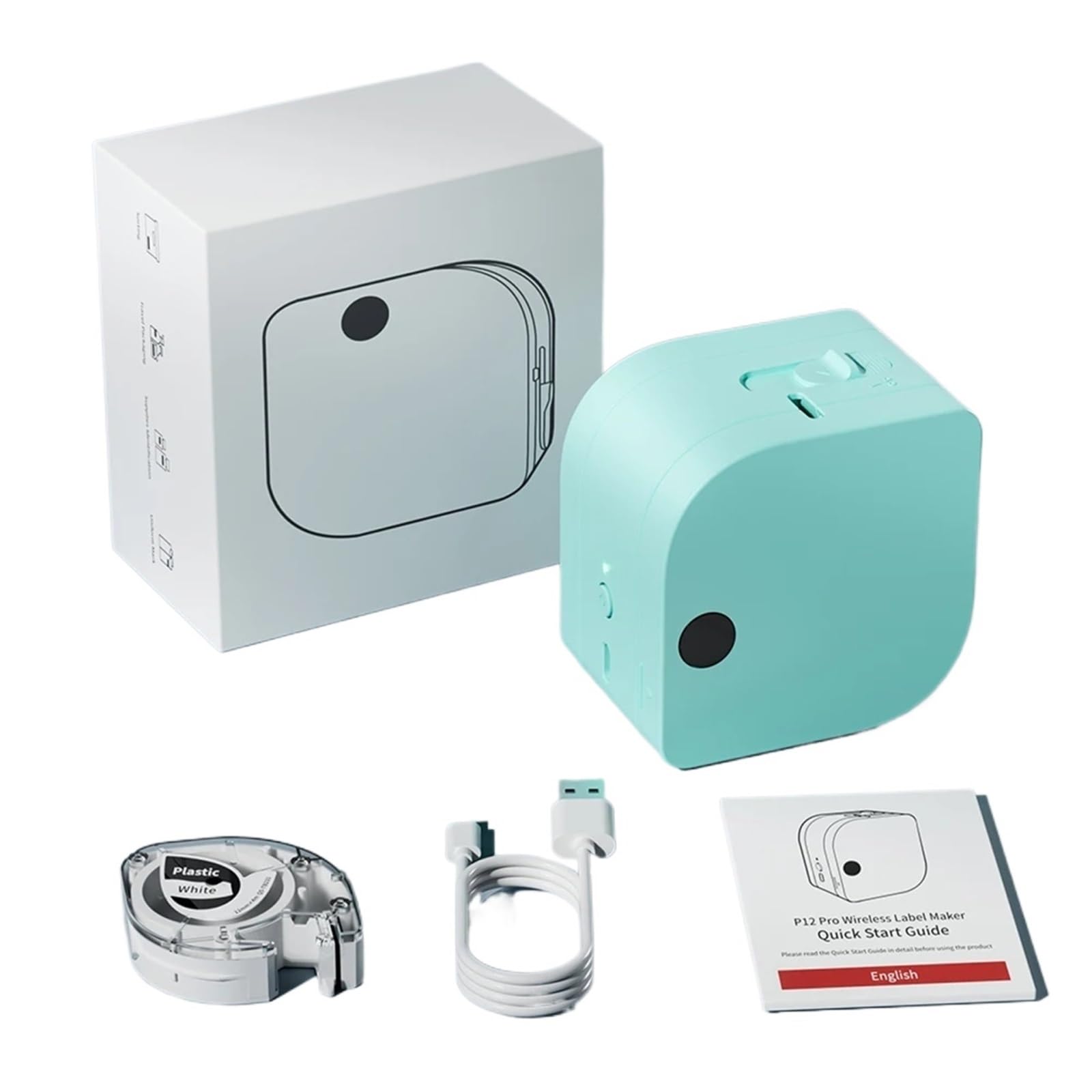 Drukarka Etykiet, P12 PRO Label Maker Mini Przenośna Drukarka Etykiet Z Akumulatorem I Taśmą Samoprzylepną O Szerokości 12 Mm(Green P12PRO)