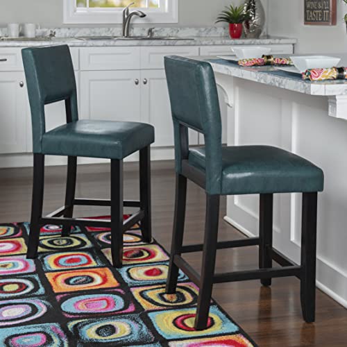 Linon Vega, Blue/Black Counter Stool, 19"W X 20"D X 38.5"H, #TOP1