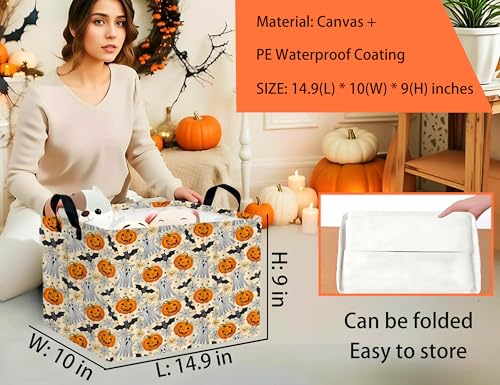 Image of Large Halloween Themed Candy Gift Boo Basket for Kids Baby Personalized Adults Storage Bin Fall Decor(Boo Bat Pumpkin Spooky)