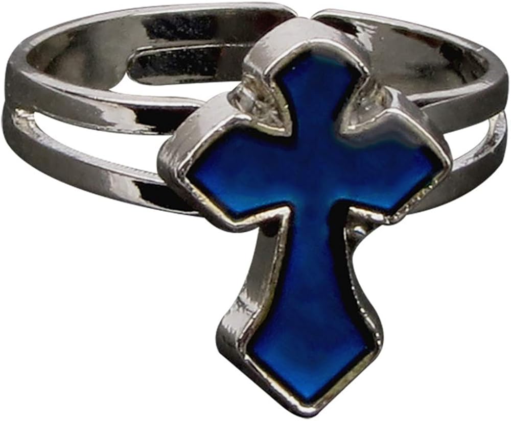 Jude Jewelers Adjustable Color Changing Mood Ring Inspirational Mystique Marble, Metal, Cross - Image 3
