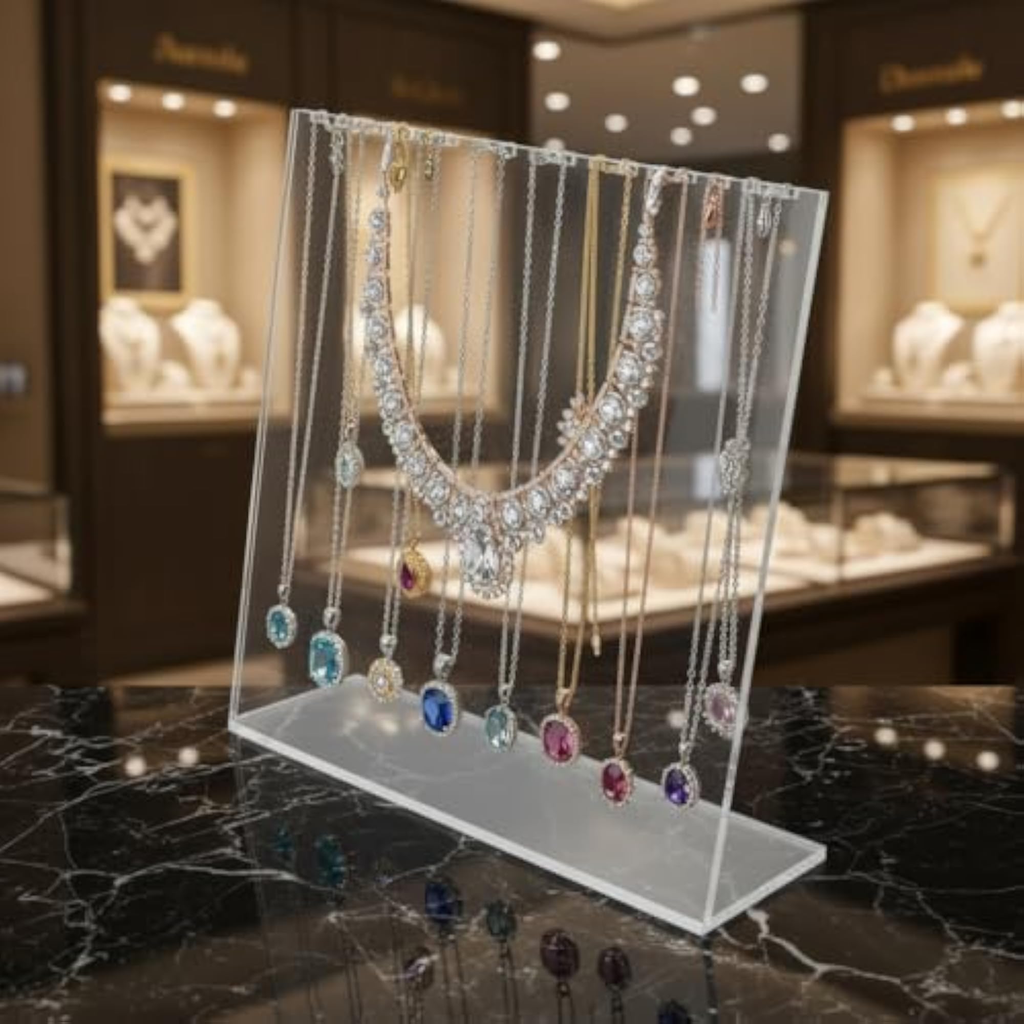 Clear Acrylic Jewelry Display Stand with Hooks