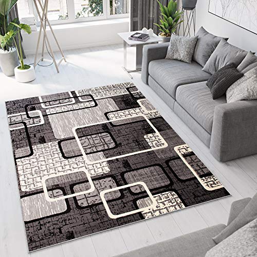 TAPISO Dream Alfombra de Salón Dormitorio Habitación Infantil Oficina Sala de Estar Diseño Moderno Gris Oscuro Crema Negro Alfombra de Pelo Corto Suave 80 x 150 cm