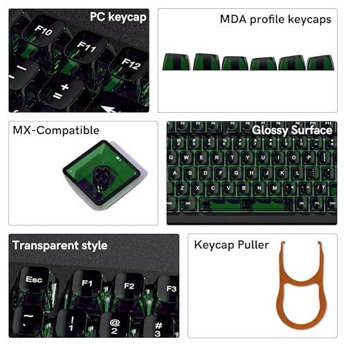 Image of dagaladoo Clear keycaps,Transparent Keyboard keycaps,Jelly Key caps Set,Shine Through keycap，MDA Profile Keyboard caps for Mx Switches Mechanical Keyboard(Dark Green)