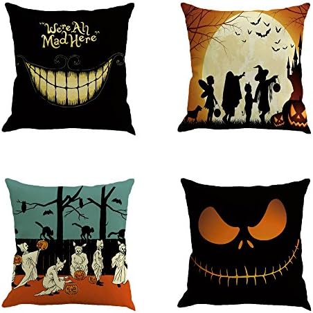 Metyou 4pcs Happy Halloween Pillow Cover Decorative Cotton Linen Sofa Pillow Case Cushion Cover Pumpkin Ghosts Pillowcases Home Decor