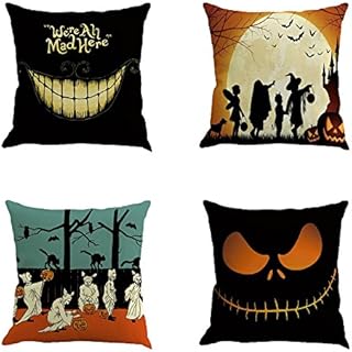 Metyou 4pcs Happy Halloween Pillow Cover Decorative Cotton Linen Sofa Pillow Case Cushion Cover Pumpkin Ghosts Pillowcases Home Decor