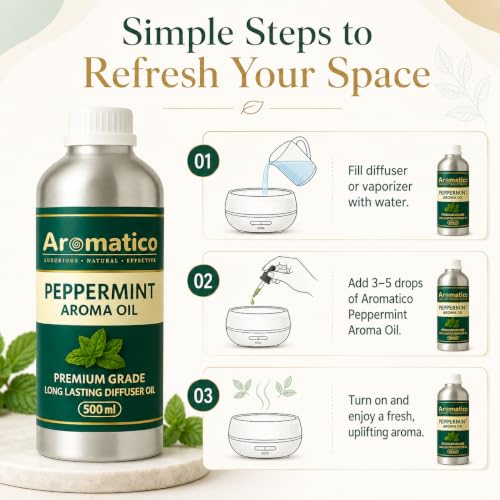 Image of AROMATICO Peppermint Diffuser Oil with Strong, Long-Lasting Aroma for Homes, Offices & Showrooms | Aromatherapy, Diffusers, Air Purifiers, Vaporizers - 500ML