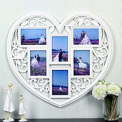 Pêle-mêle photo cœur blanc décoration murale salon avec 6 inserts - 3